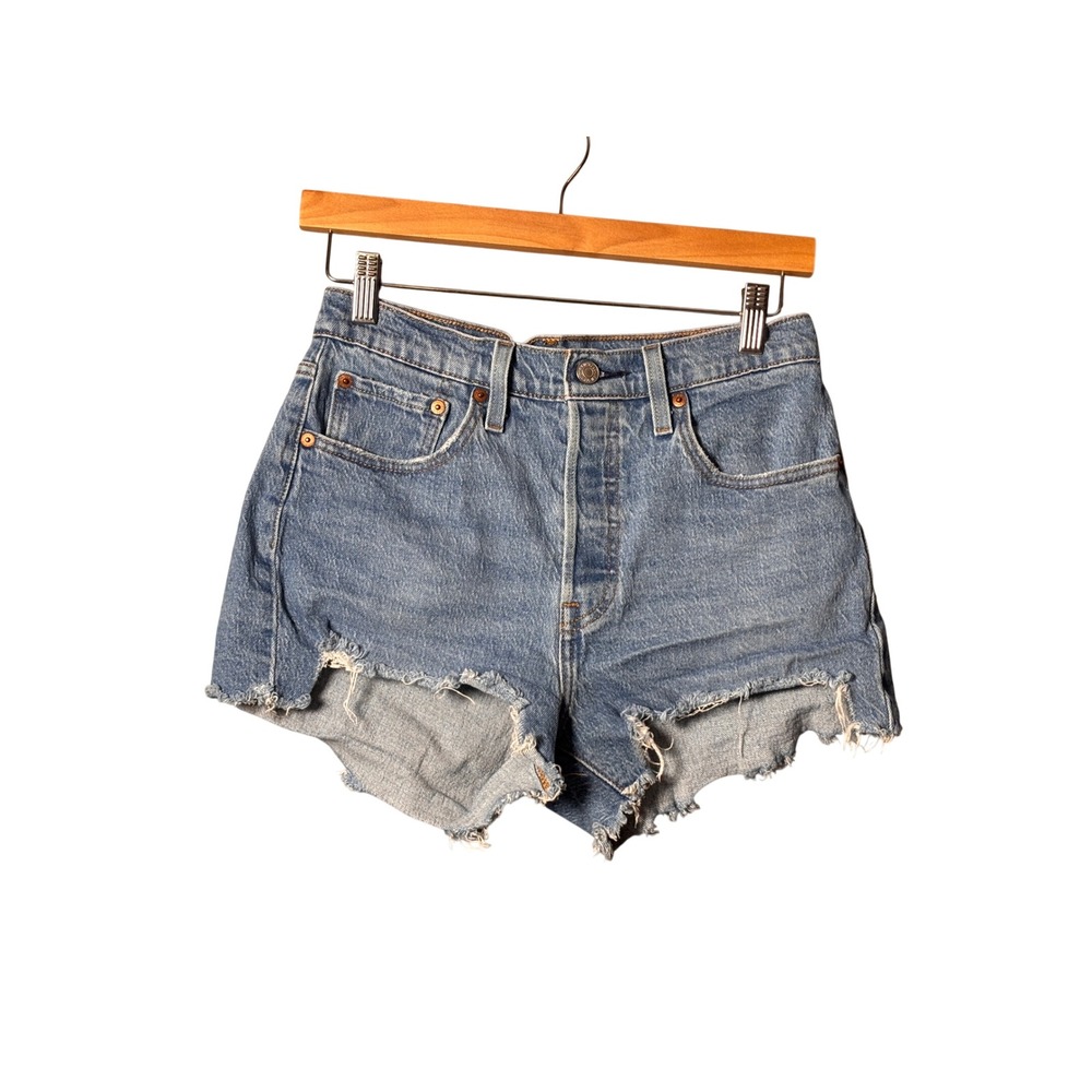 Levi's Womens 501 Original Shorts 27 Blue Distressed Cutoff Denim Boho Festival